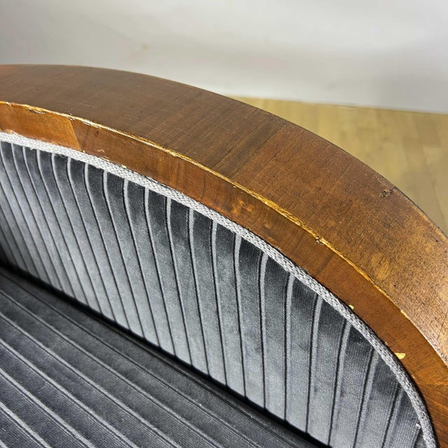 Art Deco Armchairs in Walnut Burl and Navy Blue Striped Velvet, 1930s, Set of 2 For Sale - Image 6 of 9