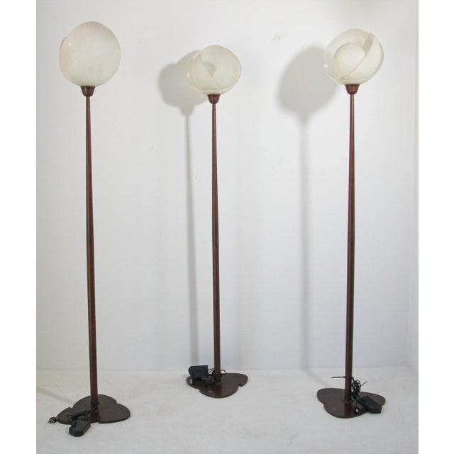 1980s 1980s Italian Postmodern Sculptural Flower Floor Lamps, Frosted Glass, Set of 3 For Sale - Image 5 of 15