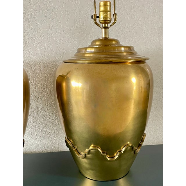 Brass 1970's Chapman Brass Table Lamps Scalloped Base- A Pair For Sale - Image 8 of 11