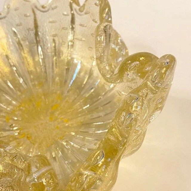 Midcentury Italian Murano Attributed Champagne Art Glass Clamshell Dish For Sale - Image 11 of 12