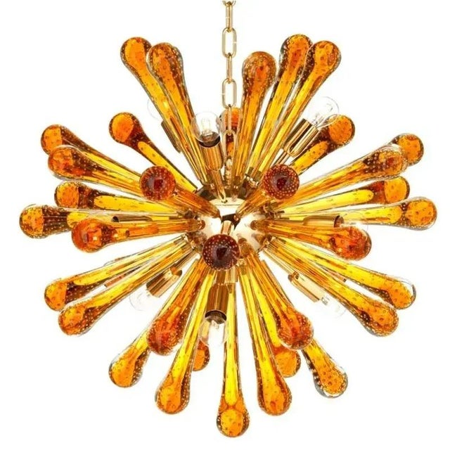 Murano Glass Sputnik Light with Gold Frame and Amber Air Drops by Simoeng For Sale - Image 7 of 7