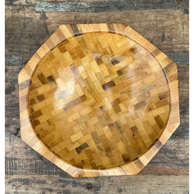 Late 20th Century Vintage Parquet Rattan Wood Bowl For Sale - Image 5 of 12