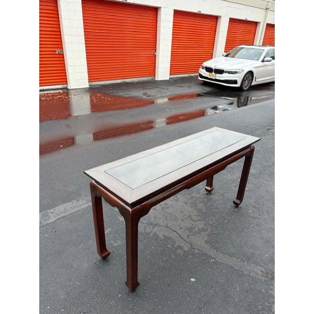 2020s Glass Top Wood Console Table For Sale - Image 5 of 8