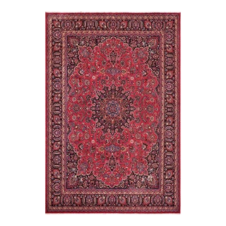 Boho Chic Vintage Retro Kashan Red/Blue Wool Rug - 9'7'' X 12'9'' For Sale