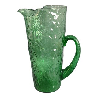 Vintage Ripple Textured Glass Forest Green Water-Lemonade-Iced Tea Pitcher For Sale