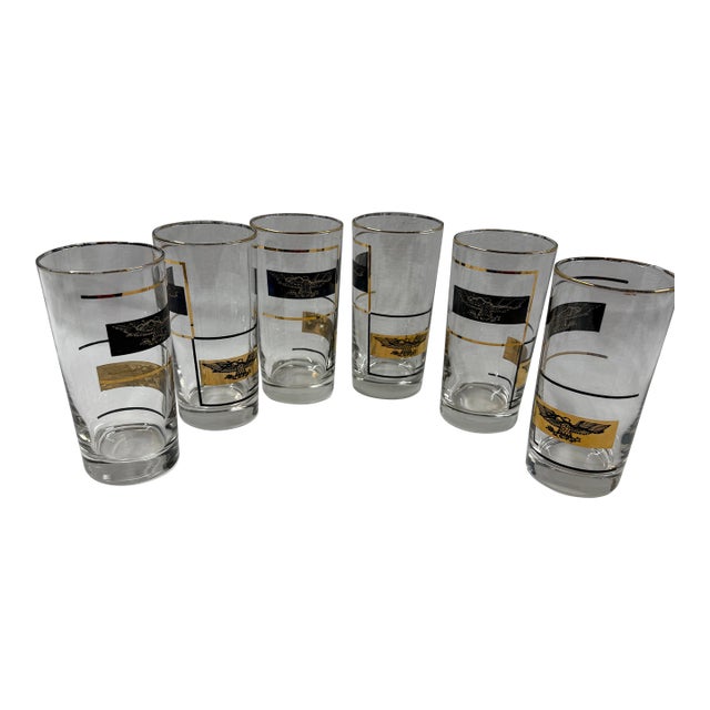 1960s Golden Eagle High Ball Glasses Set of 6 For Sale