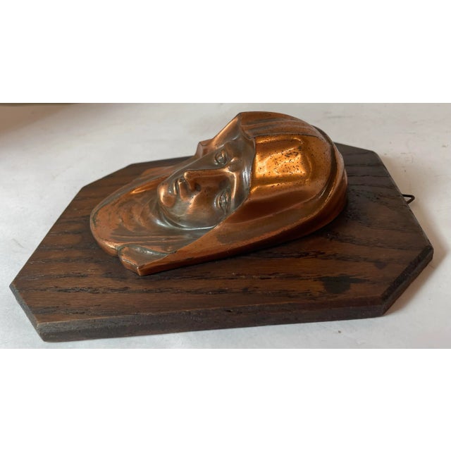 Vintage European Madonna Bronze or Copper Bas-Relief on Wood For Sale - Image 4 of 6