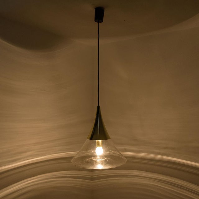Cone Shape Brass & Clear Glass Pendant Light from Limburg For Sale - Image 12 of 14
