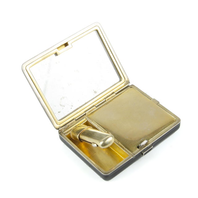 Art Deco Early 20th Century Art Déco Metal and Black Enamel Compact Vanity Case With Mirror and Lipstick Holder, France For Sale - Image 3 of 9