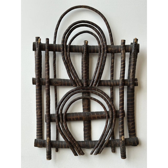Wood Antique Adirondack Twig Wall Rack With Carved Stripe Detailing, Circa 1940s-50s For Sale - Image 7 of 16