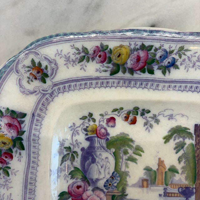 Staffordshire Antique English Staffordshire Parma Hand Painted Serving Platter Livesley Powell & Co 1850s For Sale - Image 4 of 10