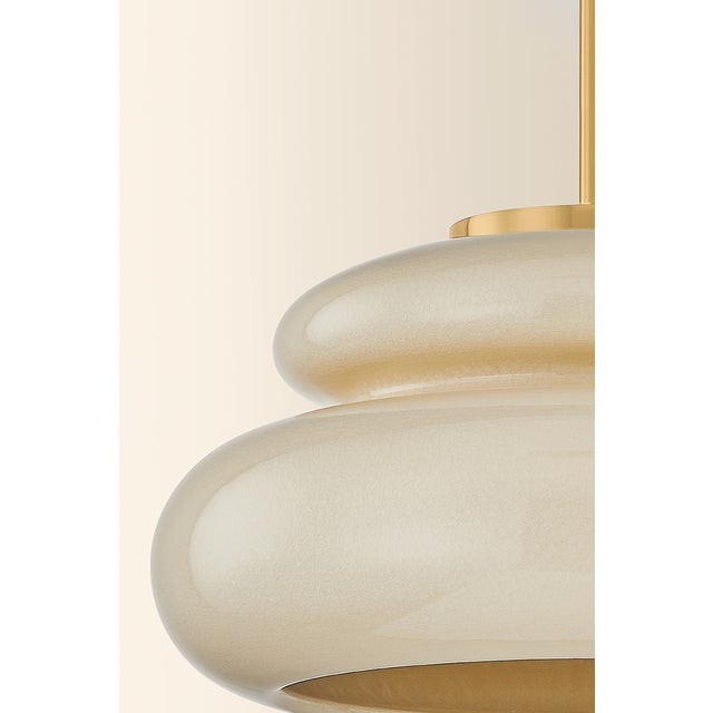 Mitzi Pia 16 in. 1 Light Pendant in Aged Brass and Ceramic Butter Crackle Finish For Sale - Image 11 of 14