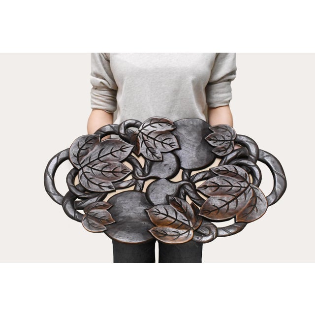 Hand Carved Solid Wood Leaves Fruit Design Tray Centerpiece For Sale - Image 12 of 12