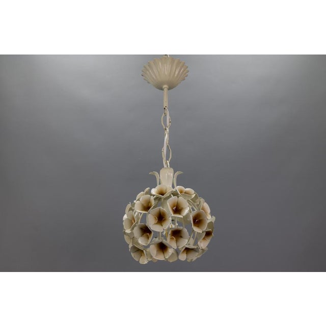 Hollywood Regency French White Flower Metal Pendant Light, 1960s For Sale - Image 9 of 15