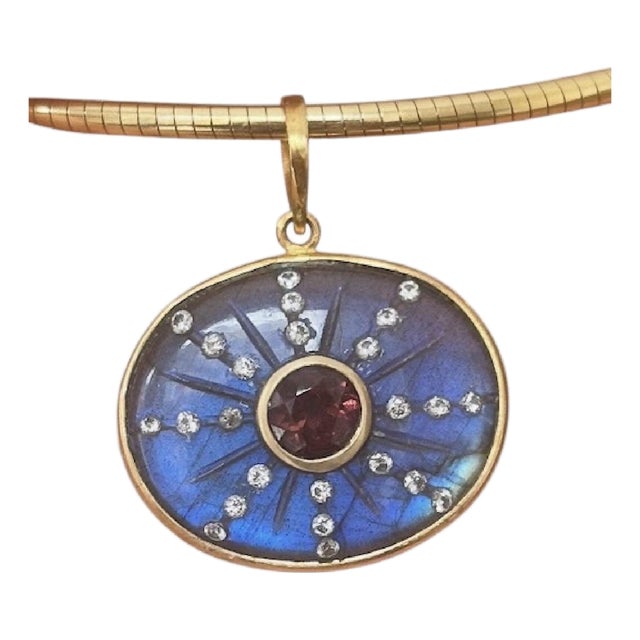 Sol Pendant, Labradorite With Brown Tourmaline, Diamonds & 14k Gold For Sale