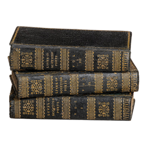 Rare Complete 3 Volume Antique Miniature Leather Book Set Lives of Scottish Poets Scotland Library Office Home Decor