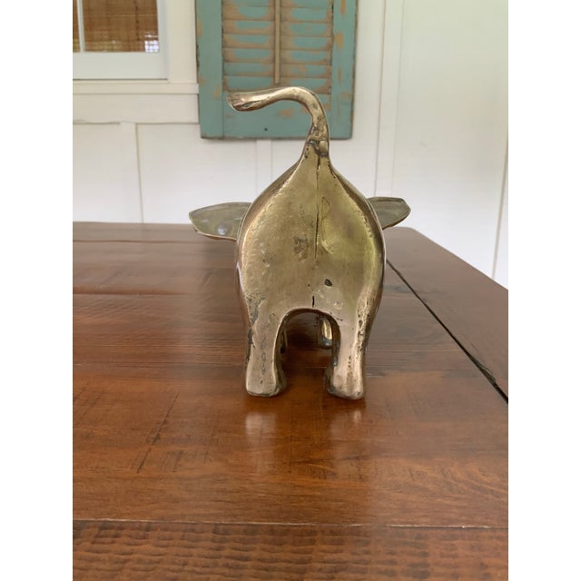 Brass Vintage Solid Brass Sitting Elephant Statue or Bookend for Palm Beach Regency, British Colonial, Hollywood Regency and Chinoiserie Decor For Sale - Image 8 of 9