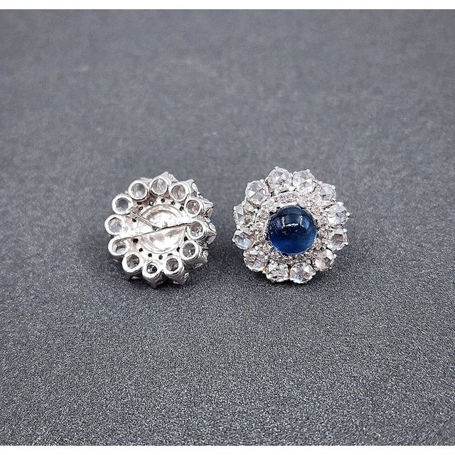 Blue 8.19 Ct Cabochon Sapphire & Diamond Earrings - 2 Pieces For Sale - Image 8 of 9