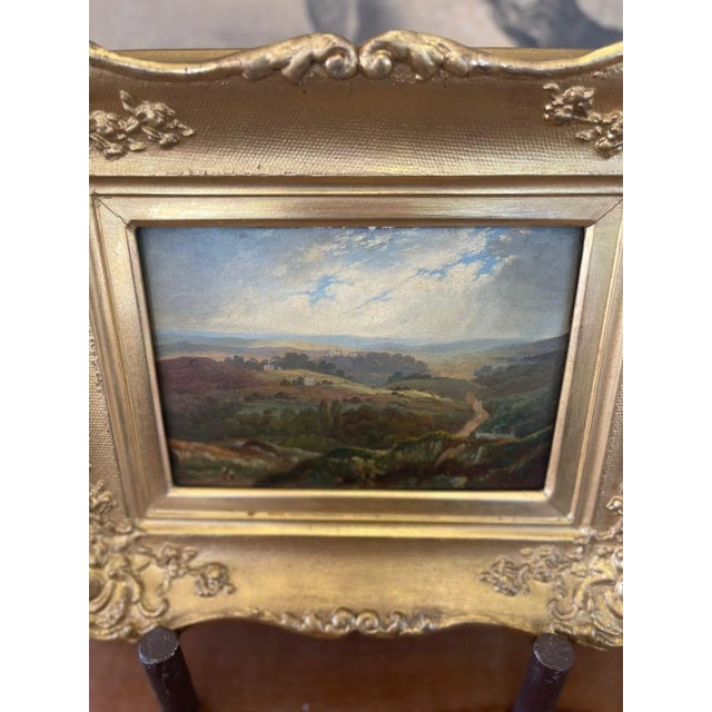 French Vintage Oil on Board Framed Landscape Painting For Sale - Image 3 of 8
