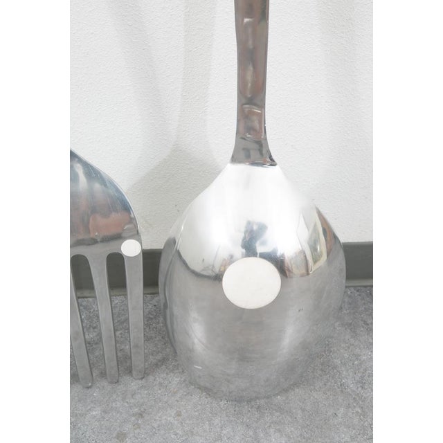 Silver Mid Century Modern Wall Art Fork & Spoon Pop Pair Curtis Jere 1970s Oversized For Sale - Image 8 of 12