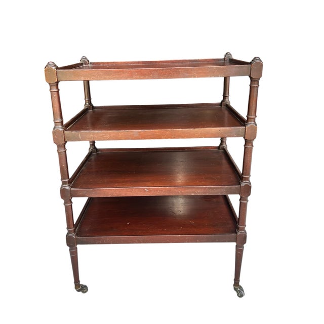 French Country Vintage Mahogany Four Tier Serving Utility Table For Sale - Image 3 of 6