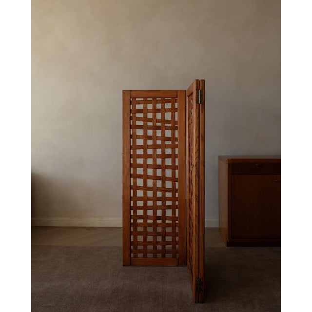 Vintage Wooden Room Divider or Folding Screen in Lattice Weave, 1970s For Sale - Image 4 of 16