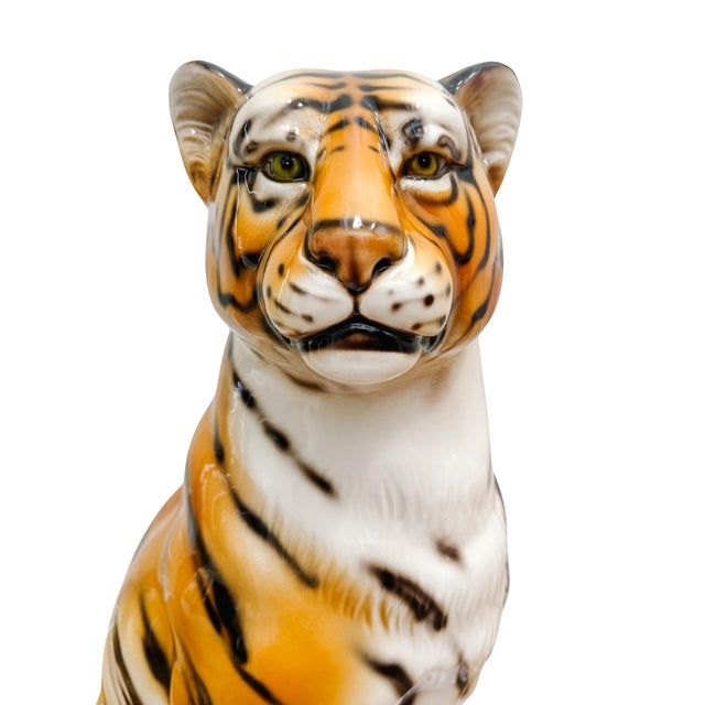 2000 - 2009 Italian Glazed Ceramic Standing Tiger Statue For Sale - Image 5 of 6