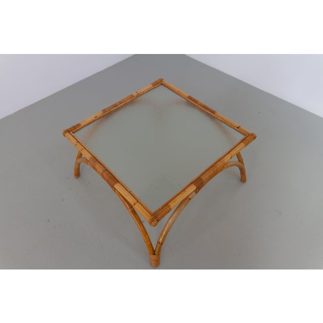 Danish Modern Square Rattan and Glass Coffee Table, 1960s For Sale - Image 10 of 15