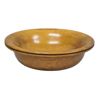 Vintage Mid Century Modern Turn Carved Double Rim Walnut Wooden Salad Fruit Bowl For Sale