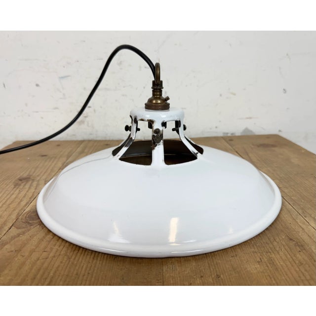 Industrial White Enamel Factory Pendant Lamp, 1960s For Sale - Image 12 of 17