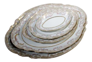Antique Theodore Haviland Limoges Lafayette Pink Rose Swag Garland Serving Platters - Set of 5