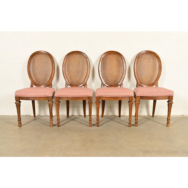 Drexel Drexel French Regency Louis XVI Carved Walnut Cane Back Dining Chairs | Set of Four For Sale - Image 4 of 14