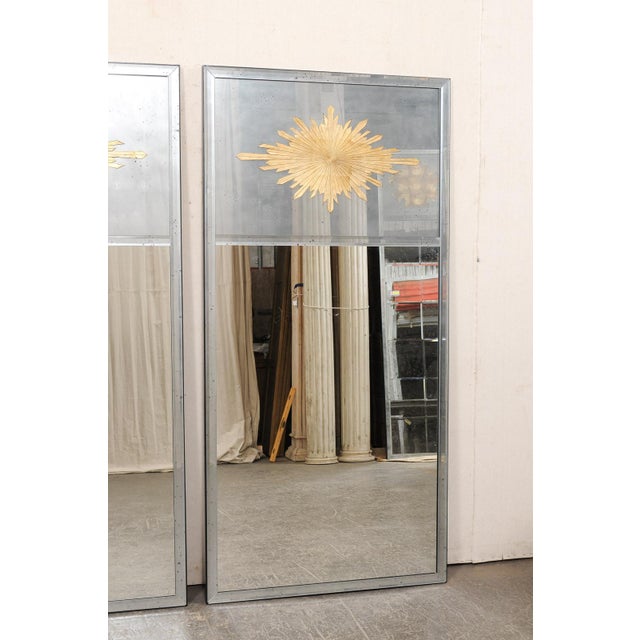 Pair of Silver & Gold Églomisé Sunburst Mirrors For Sale - Image 4 of 14