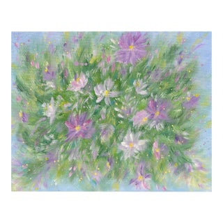 "Flowering 1" Stretched Canvas Acrylic Painting Floral Wall Art 8" X 10" For Sale