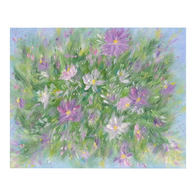 "Flowering 1" Stretched Canvas Acrylic Painting Floral Wall Art 8" X 10" For Sale