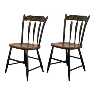 American Folk Style Ebonized Painted Chairs, 2 For Sale