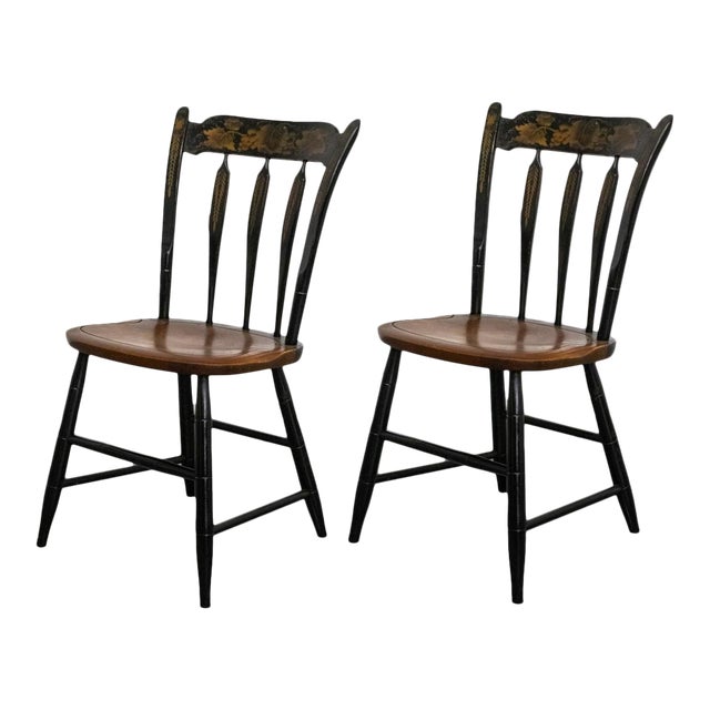 American Folk Style Ebonized Painted Chairs, 2 For Sale