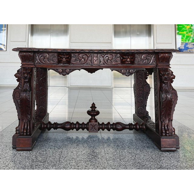 Traditional 19th Century Carved Oak Desk in the Style of Style of R. J. Horner & Co. For Sale - Image 3 of 18