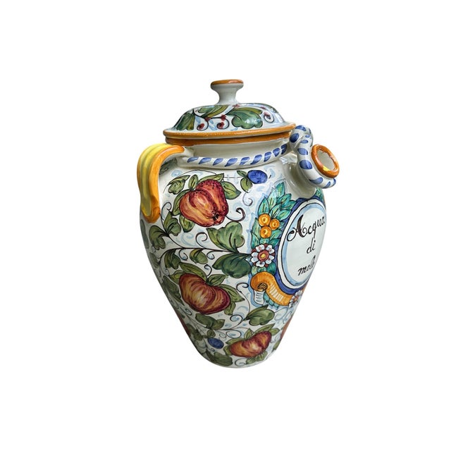 Hand-Painted Tuscan Ceramic Lidded Urn by Ima Montelupo Fiorentino - "Acqua Di Mele”, Italian Apothecary Jar For Sale - Image 4 of 7