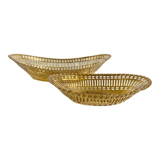 Reticulated Brass Bread Baskets / Catchalls, a Pair For Sale