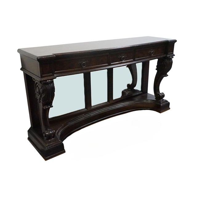 Tommy Bahama Tommy Bahama Home Collection Walnut British Renaissance Revival 70" Mirrored Sideboard / Console Table For Sale - Image 4 of 12