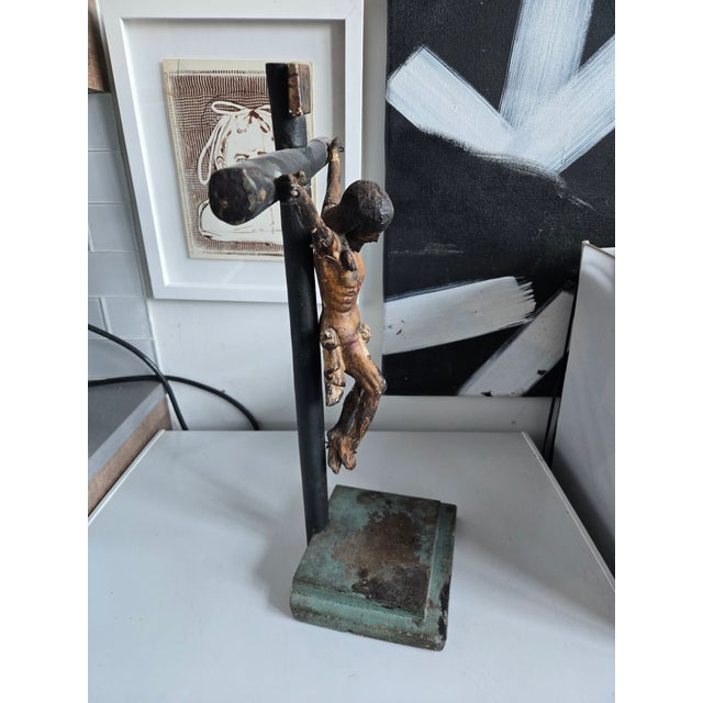 Wood 19th C Latin American Santo of Jesus on the Cross For Sale - Image 7 of 8