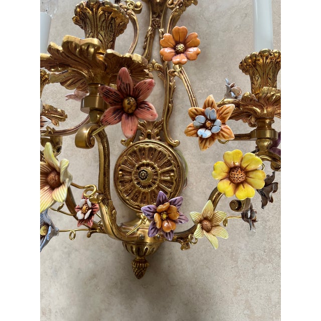 Metal Mariner Wall Scones Casted Bronze & Ceramic Flowers 19328-0 For Sale - Image 7 of 11