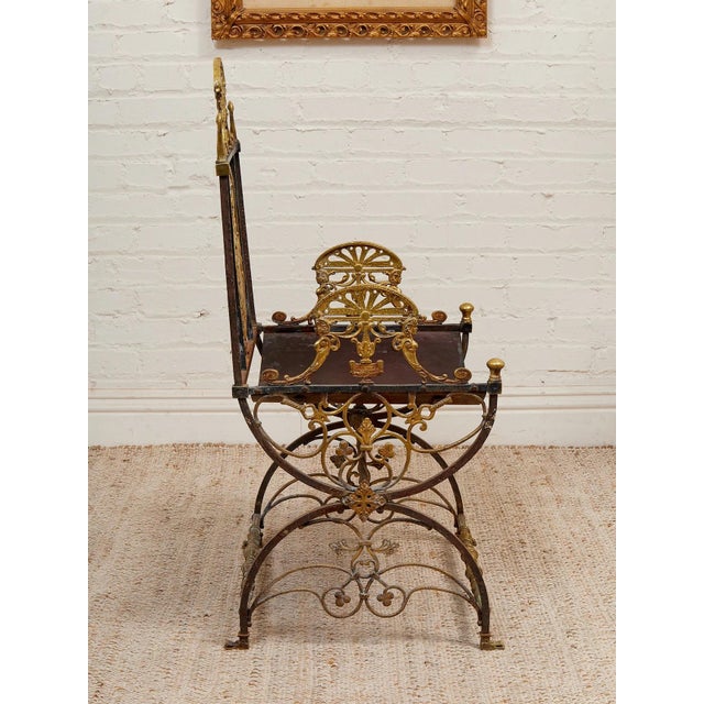 Mid 20th Century Fireside Antique Chair With Wrought Iron and Cast Brass For Sale - Image 5 of 9