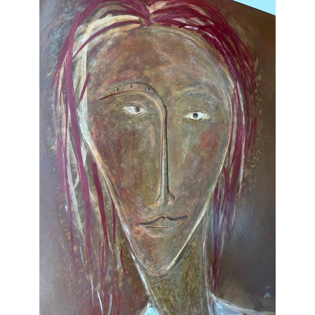2000 - 2009 Vintage Mixed Media Metal Female Portrait Wall Art – Sculptural Painted Panel For Sale - Image 5 of 12
