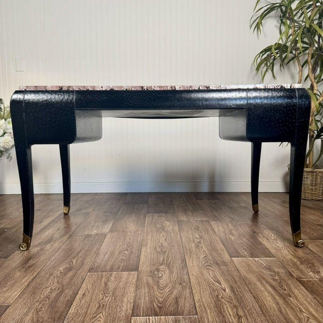 Late 20th Century Late 20th Century Maitland-Smith Leather Desk W/ Abalone Shell Top For Sale - Image 5 of 18
