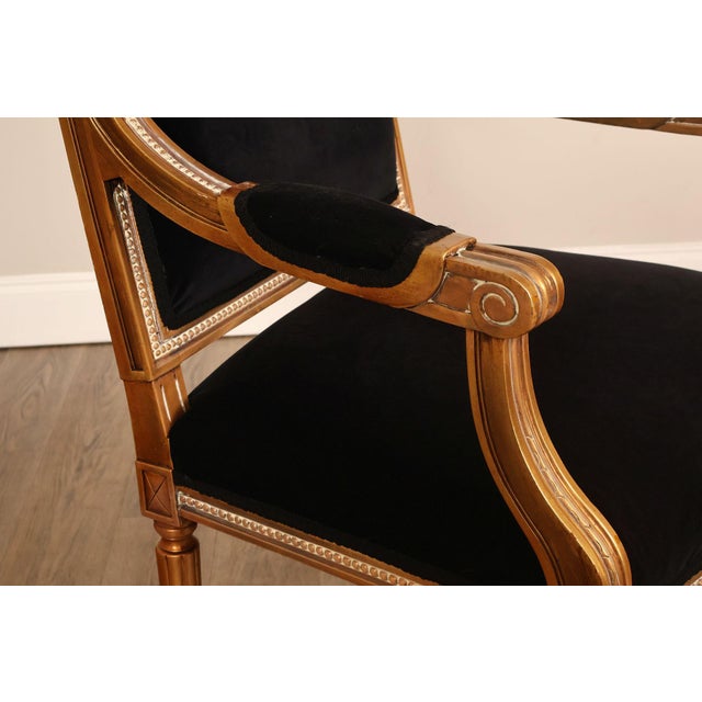 Louis XVI Style Giltwood Armchair With Black Upholstery For Sale In Philadelphia - Image 6 of 18