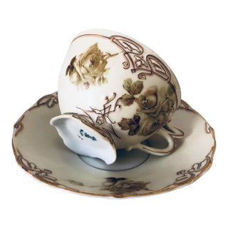 Antique Art Nouveau Silesia "Old Ivory" Pattern Cup & Saucer Set- 2 Pieces For Sale