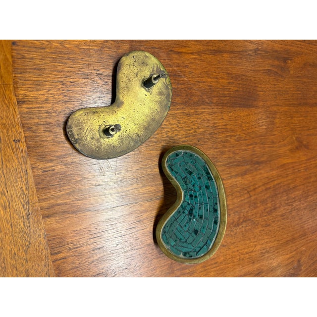 Turquoise Pair of Pepe Mendoza Brass & Glass Mosaic Drawer Pulls – Made in Mexico For Sale - Image 8 of 10