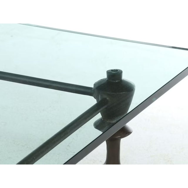Late 20th Century Contemporary Giacometti Style Bronze Metal and Glass Coffee Table For Sale - Image 5 of 8